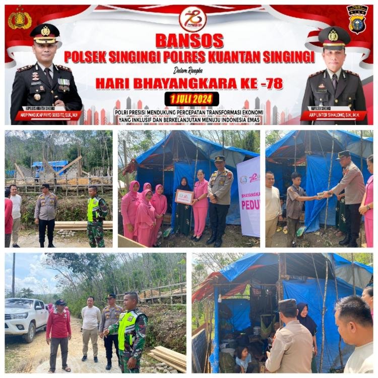 Kapolsek Singingi dan Bhayangkari Polsek Singingi Gelar Bansos Dalam Rangka Memperingati HUT Bhayangkara ke-78