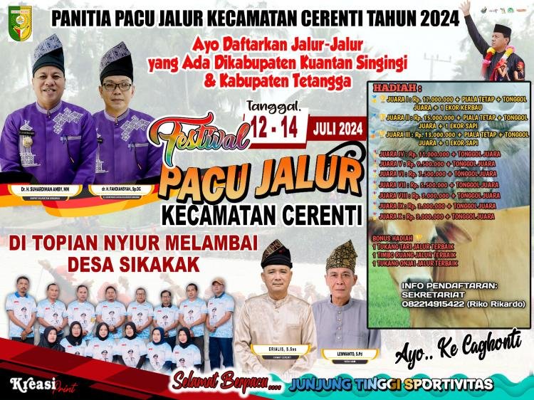 Selain Uang Pembinaan, Panitia Pacu Jalur Kecamatan Cerenti Siapkan Hadiah Bonus Satu Ekor Kerbau, Dan 2 Ekor Sapi.