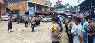 Polres Kuansing Gelar Apel Pengamanan Festival Pacu Jalur Kecamatan Gunung Toar Tahun 2024 Hari Pertama