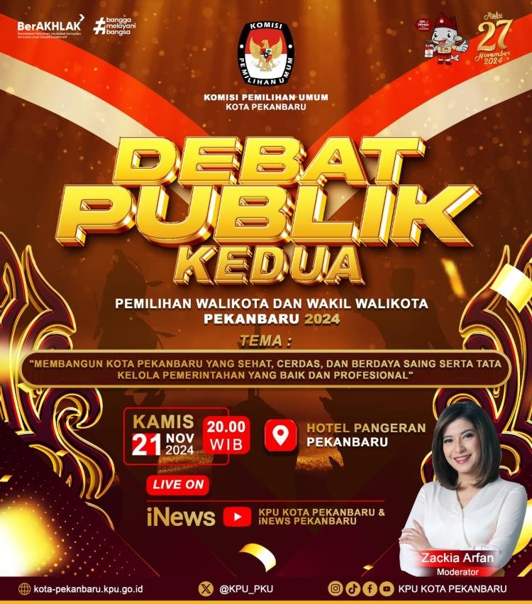 KPU Pekanbaru Gelar Debat Publik Kedua dengan Moderator Nasional, Ini Detailnya