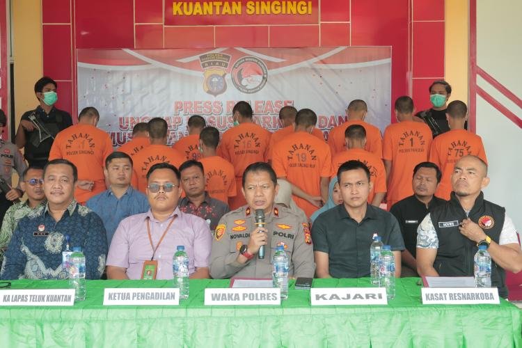 Press Release Polres Kuansing Ungkap Kasus Narkoba dan Pemusnahan Barang Bukti