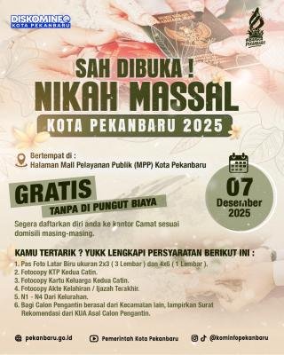 Nikah Massal dan Isbat Gratis, Pemko Pekanbaru Bantu Warga Urus Adminduk